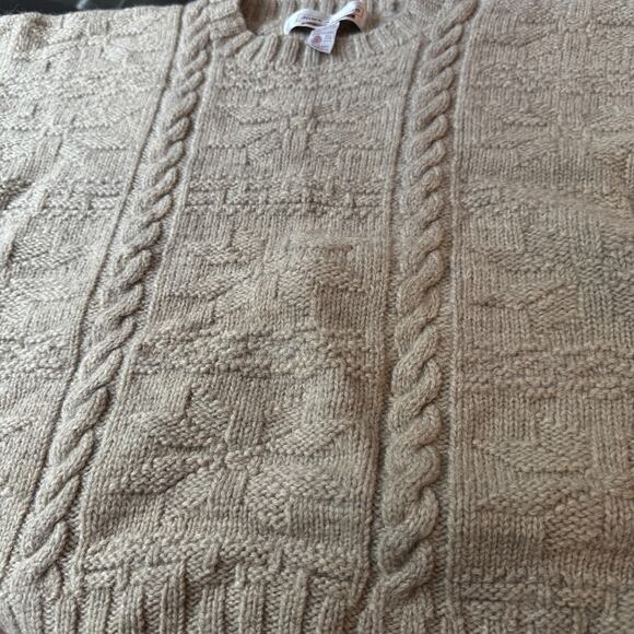 80's John Ashford Hand-knit 100% Wool Sweater Men’s L Beige Cable Knit Fisherman - Picture 6 of 6